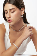Emerald Cut and Circle Stone Cluster Tennis Necklace
