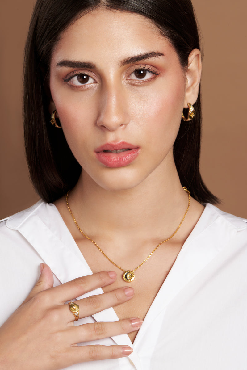 Signet Hoops with Single Star