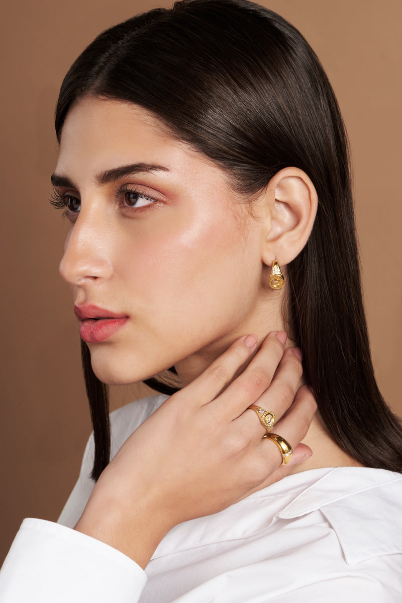 Signet Hoops with Celestial Pattern