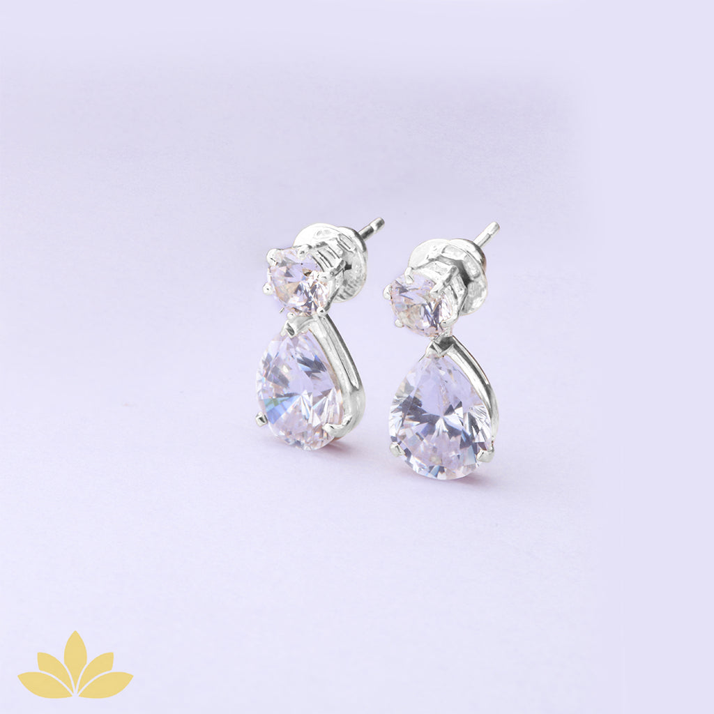Silver Drop Solitaire Earrings