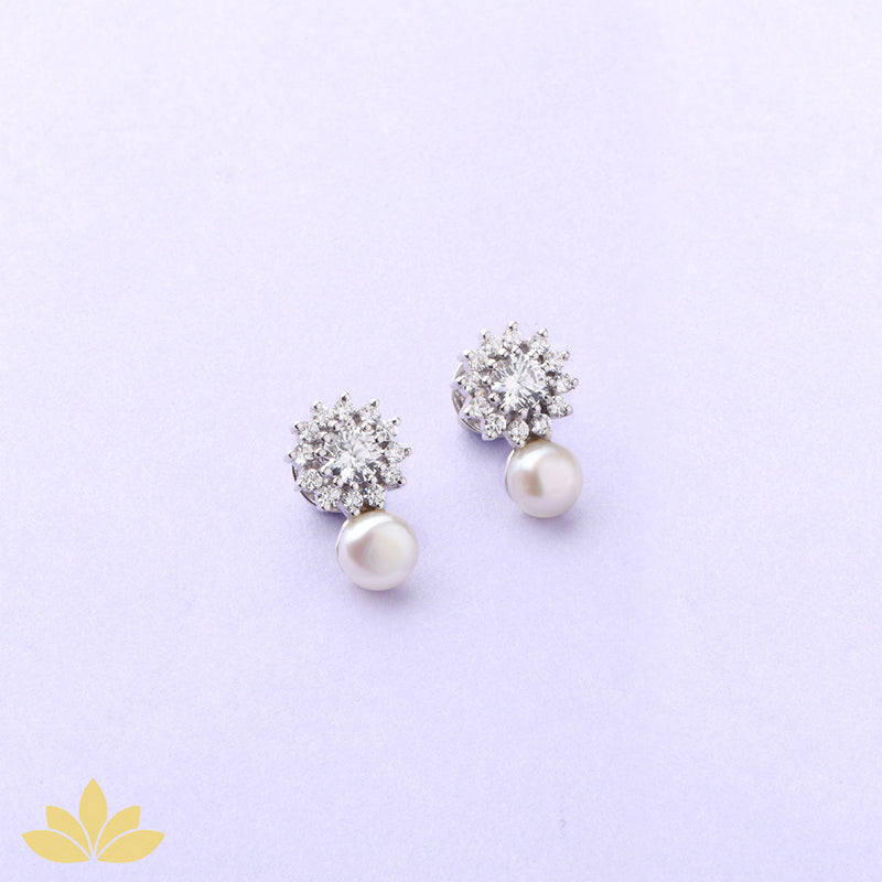 Flower Studs with Pearl Drops