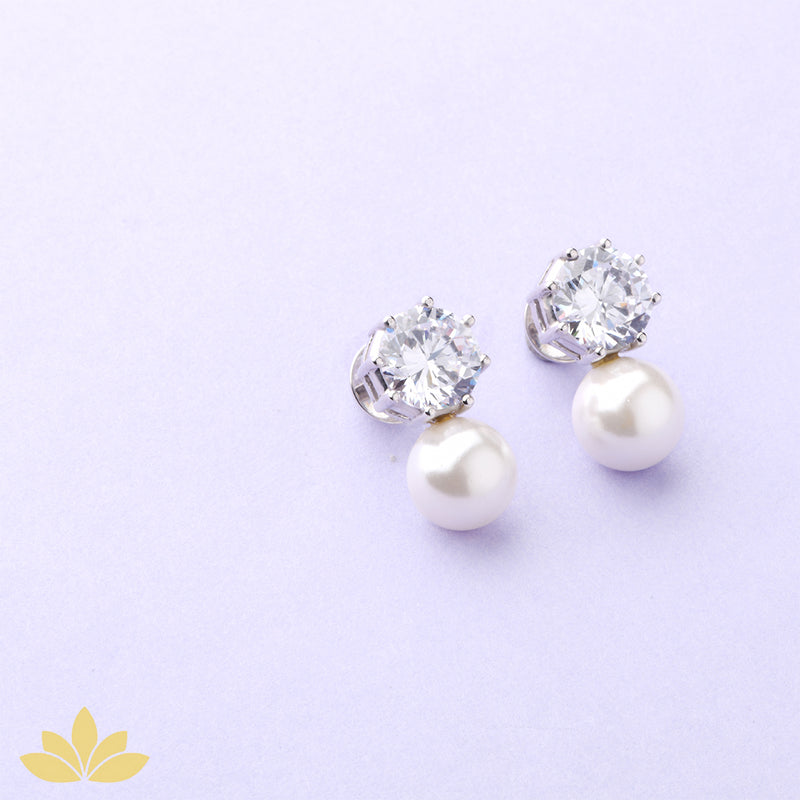 Solitaire with Pearl Drop Earrings