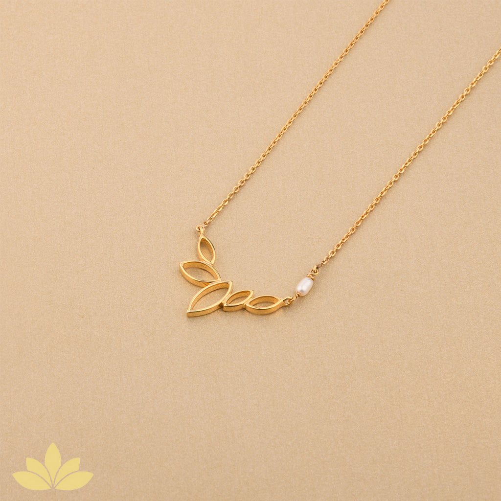 Gold Flower Bloom with Pearl Pendant
