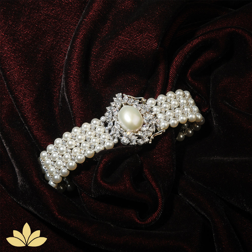 Pearl Drop Cluster Statement Bracelet