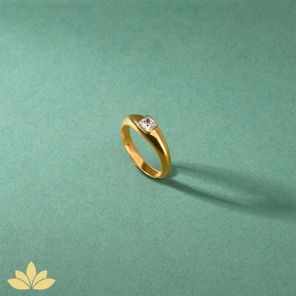 Small Dome Ring with Princess Cut Stone
